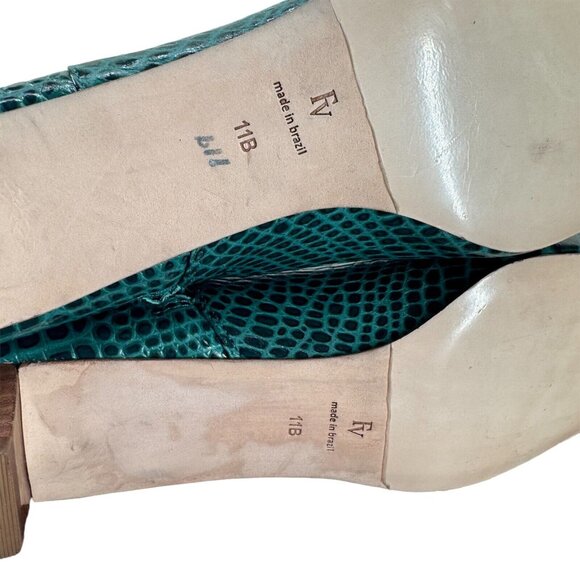 Frances Valentine Mackie Knee High Boots Green Croc Embossed Leather 11 $598 - Picture 10 of 11